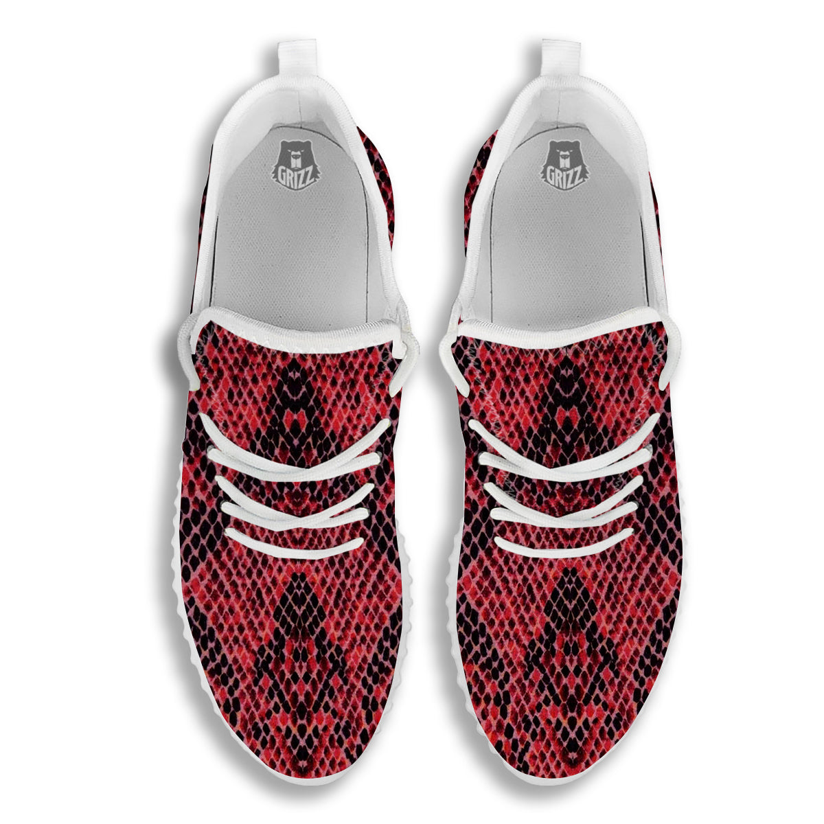 Snake Skin Black And Red Print White Walking Shoes-grizzshop