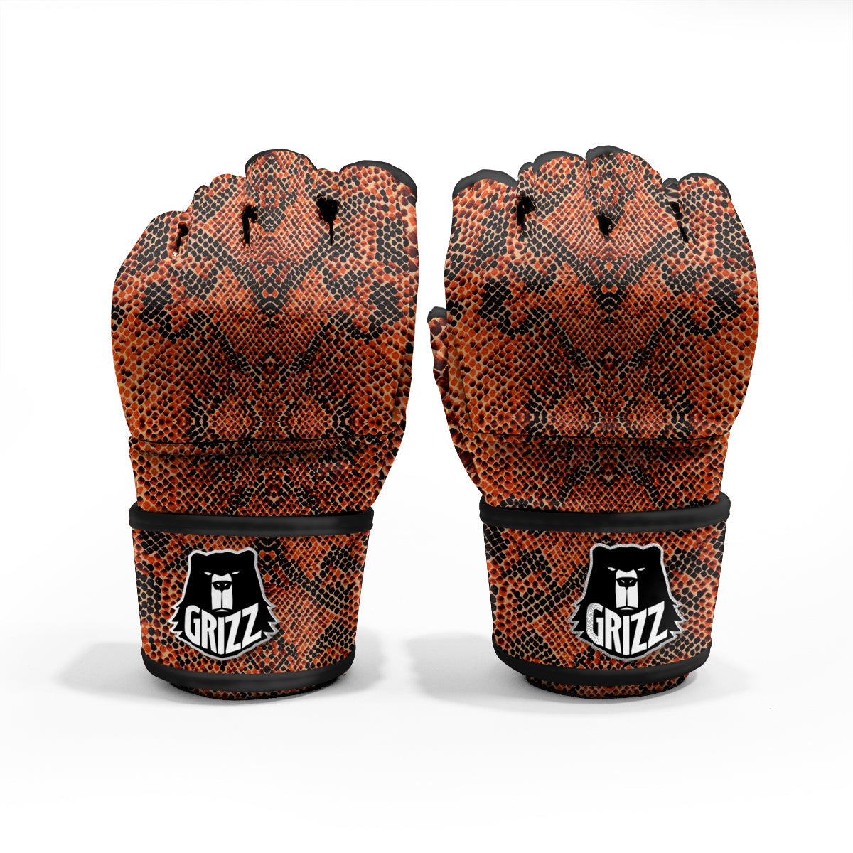 Snake Skin Black Orange Print MMA Gloves-grizzshop
