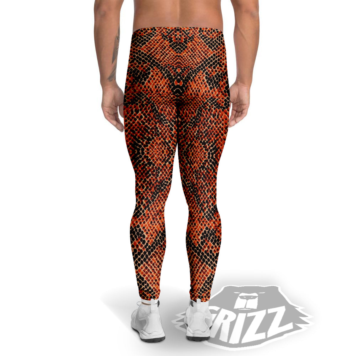 Snake Skin Black Orange Print Men's Leggings-grizzshop