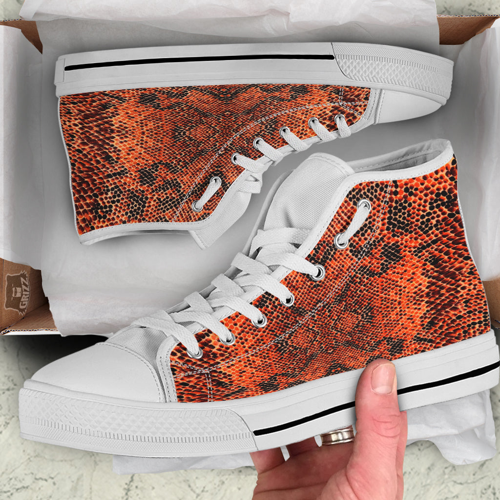 Snake Skin Black Orange Print White High Top Shoes-grizzshop