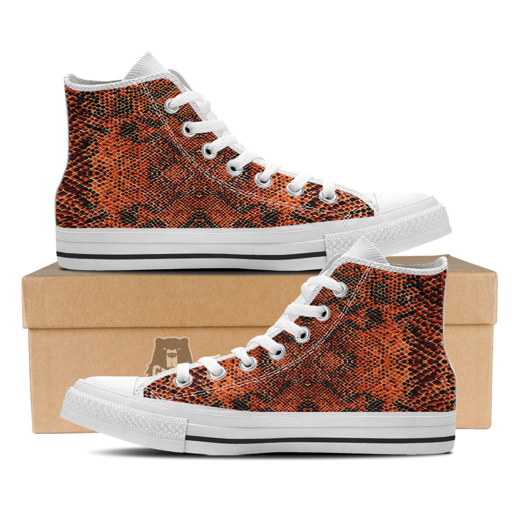 Snake Skin Black Orange Print White High Top Shoes-grizzshop