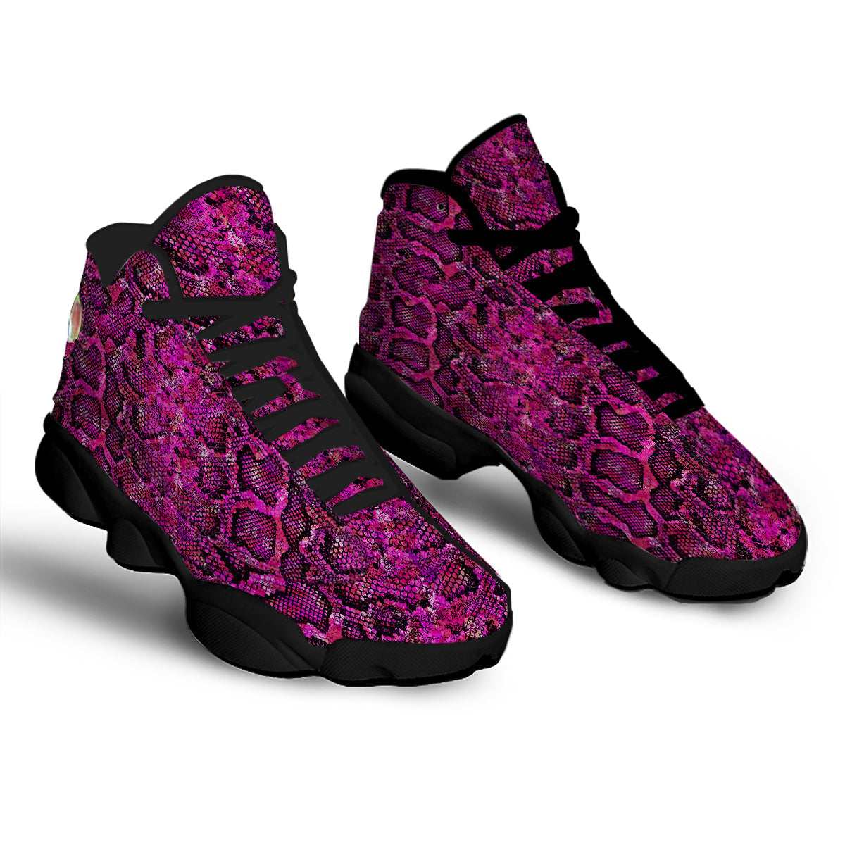 Snake Skin Black Pink Print Black Basketball Shoes-grizzshop