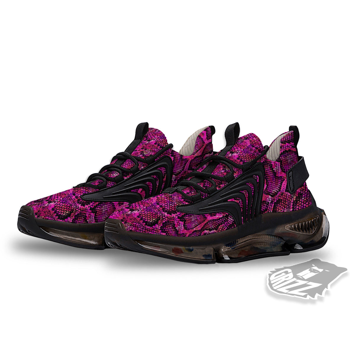 Snake Skin Black Pink Print Black Gym Shoes-grizzshop