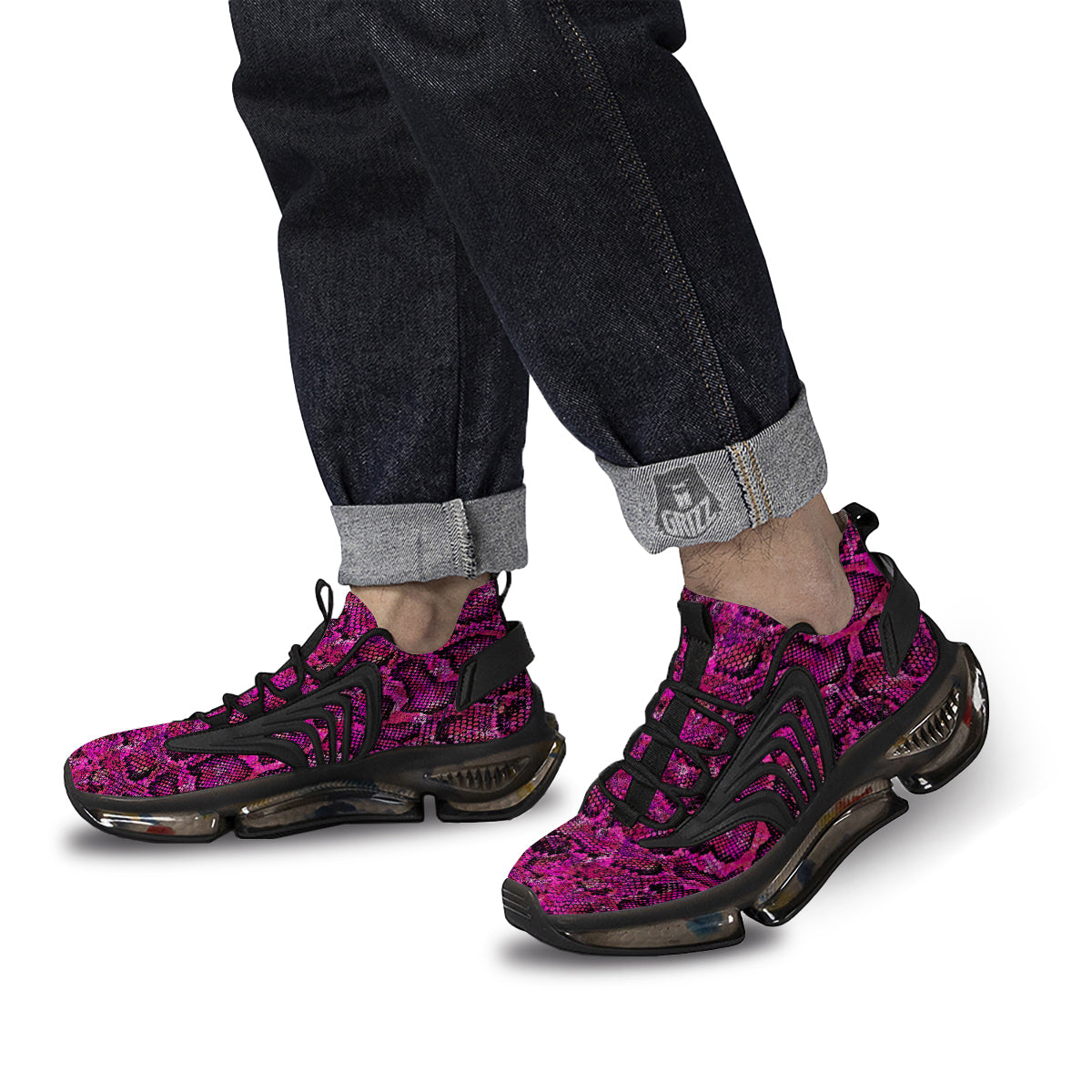 Snake Skin Black Pink Print Black Gym Shoes-grizzshop