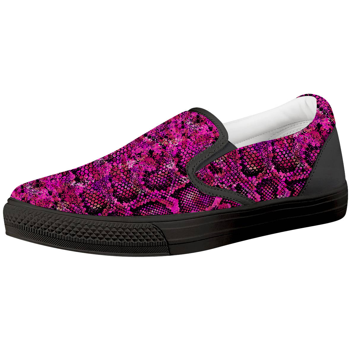 Snake Skin Black Pink Print Black Slip On Shoes-grizzshop