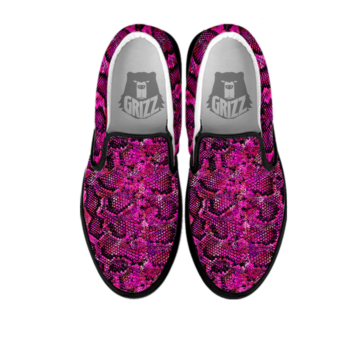Snake Skin Black Pink Print Black Slip On Shoes-grizzshop