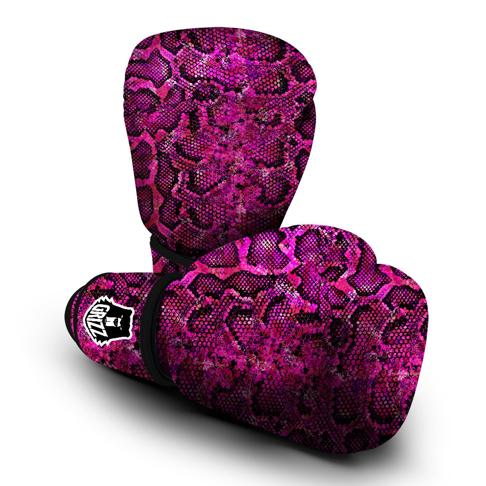 Snake Skin Black Pink Print Boxing Gloves-grizzshop