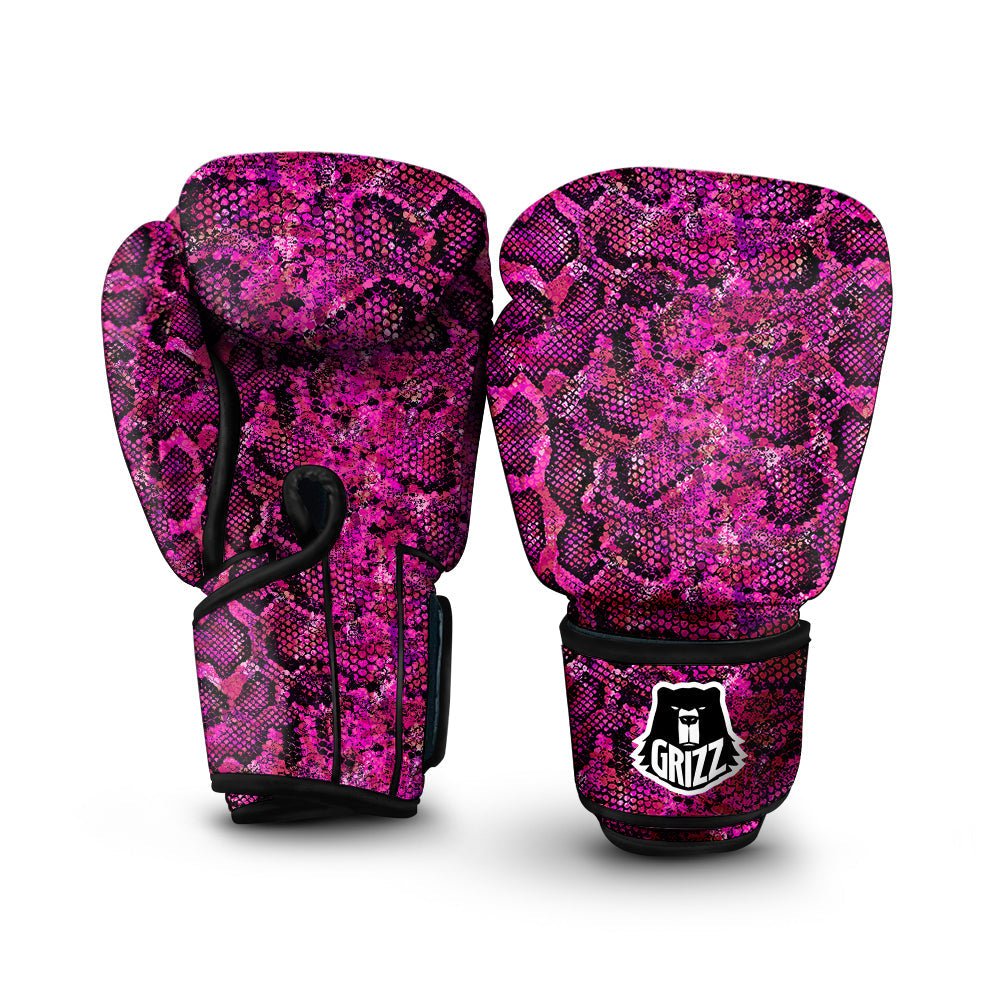 Snake Skin Black Pink Print Boxing Gloves-grizzshop