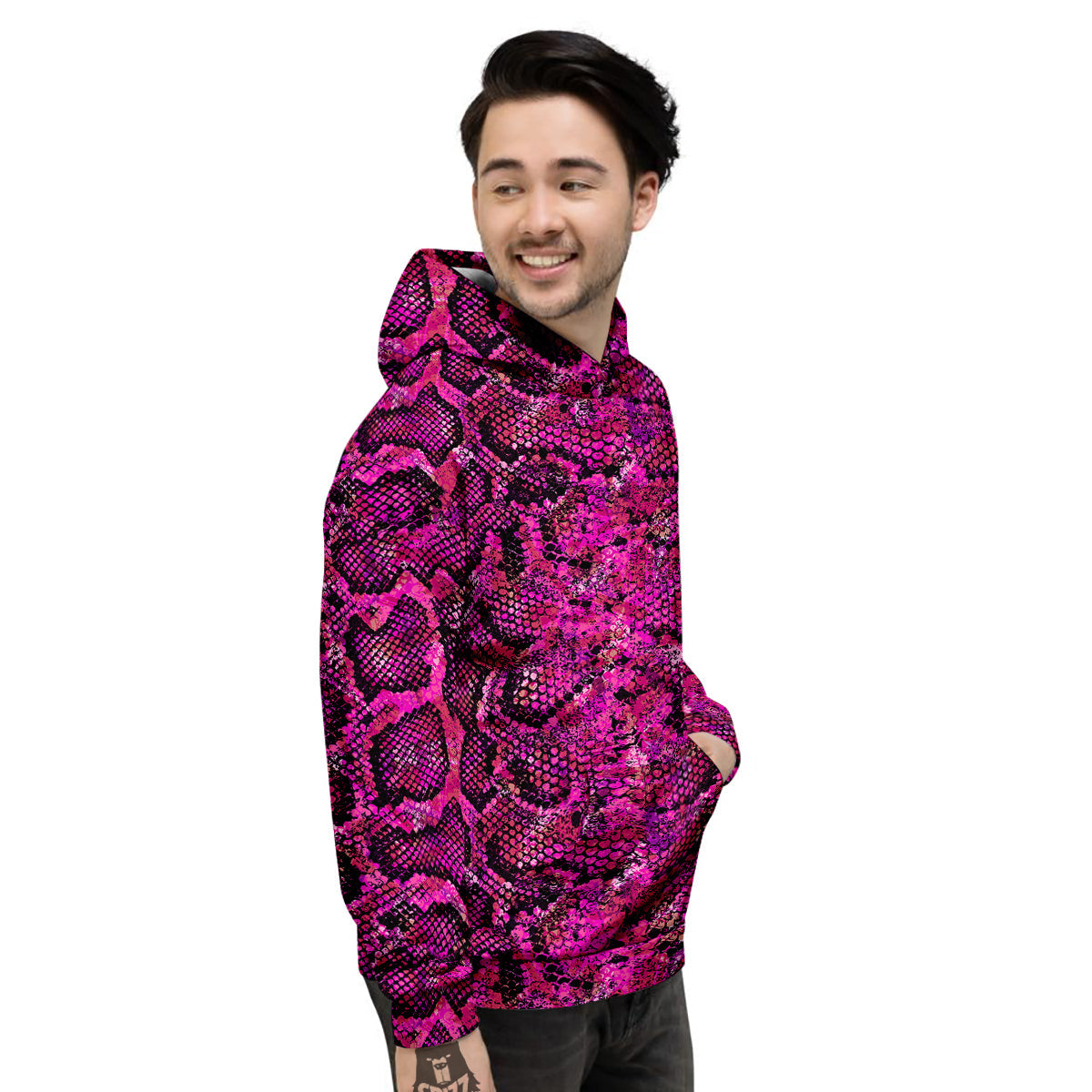 Snake Skin Black Pink Print Men's Hoodie-grizzshop