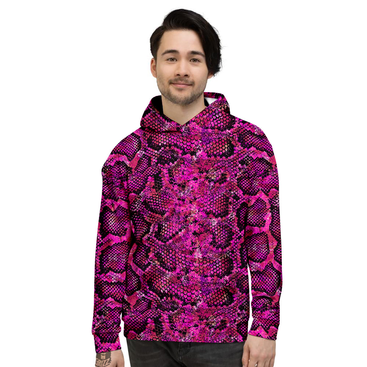 Snake Skin Black Pink Print Men's Hoodie-grizzshop