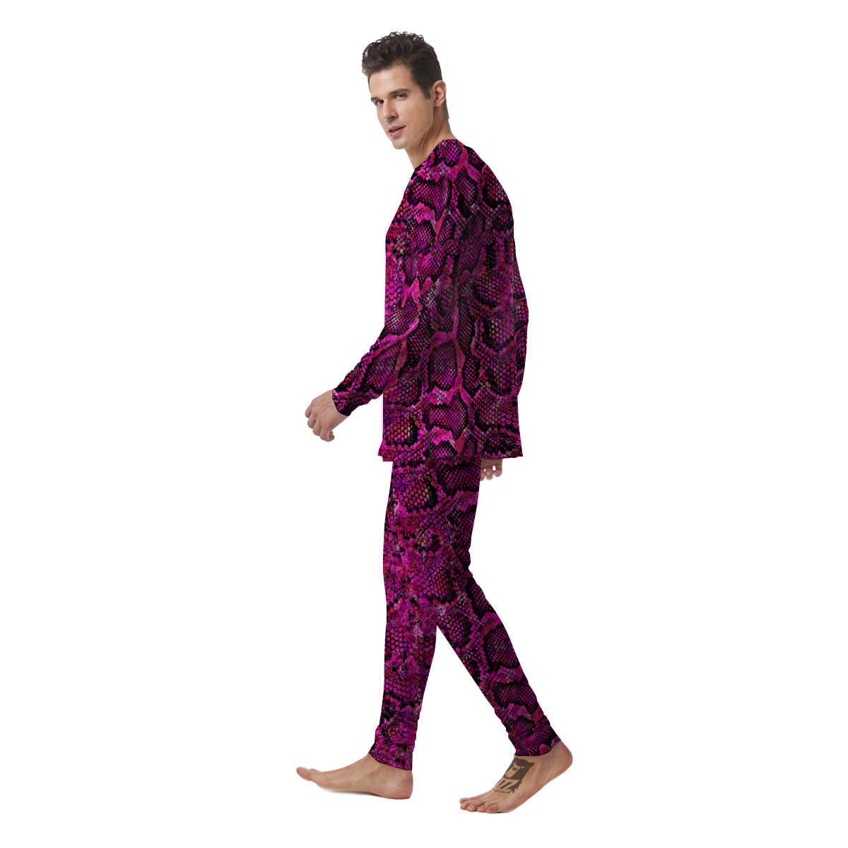 Snake Skin Black Pink Print Men's Pajamas-grizzshop