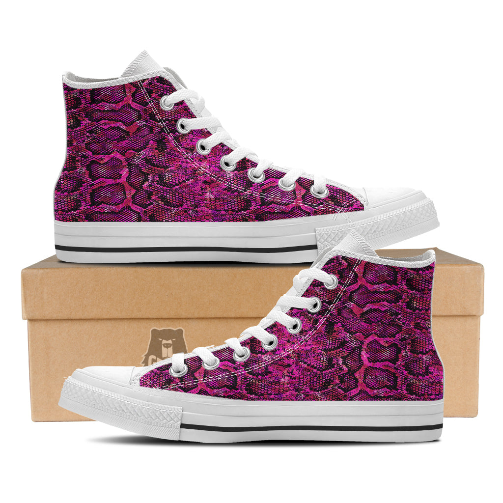 Snake Skin Black Pink Print White High Top Shoes-grizzshop
