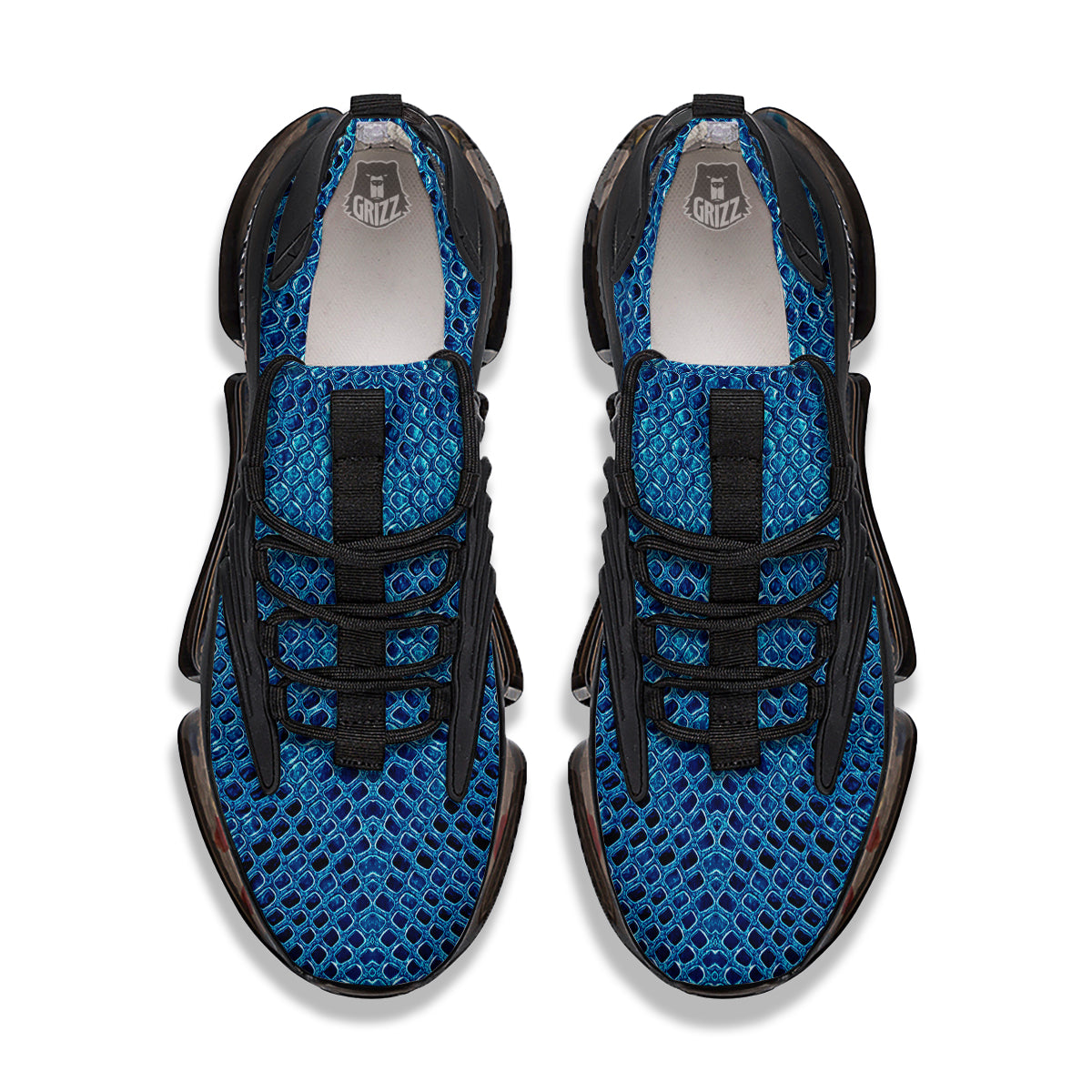 Snake Skin Blue Print Black Gym Shoes-grizzshop