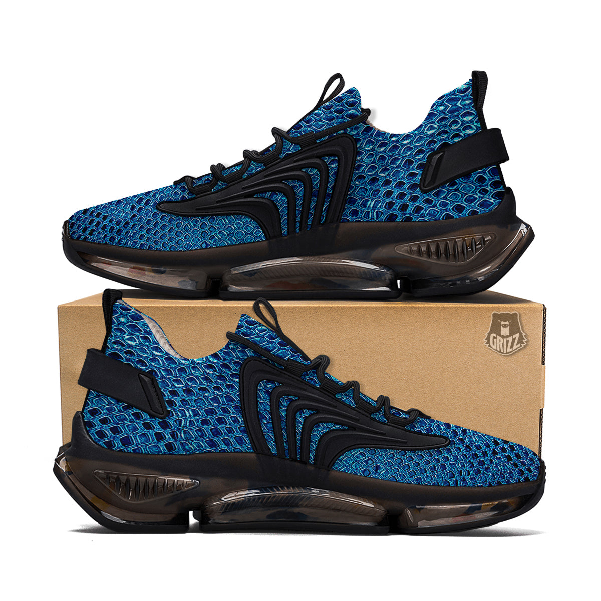 Snake Skin Blue Print Black Gym Shoes-grizzshop