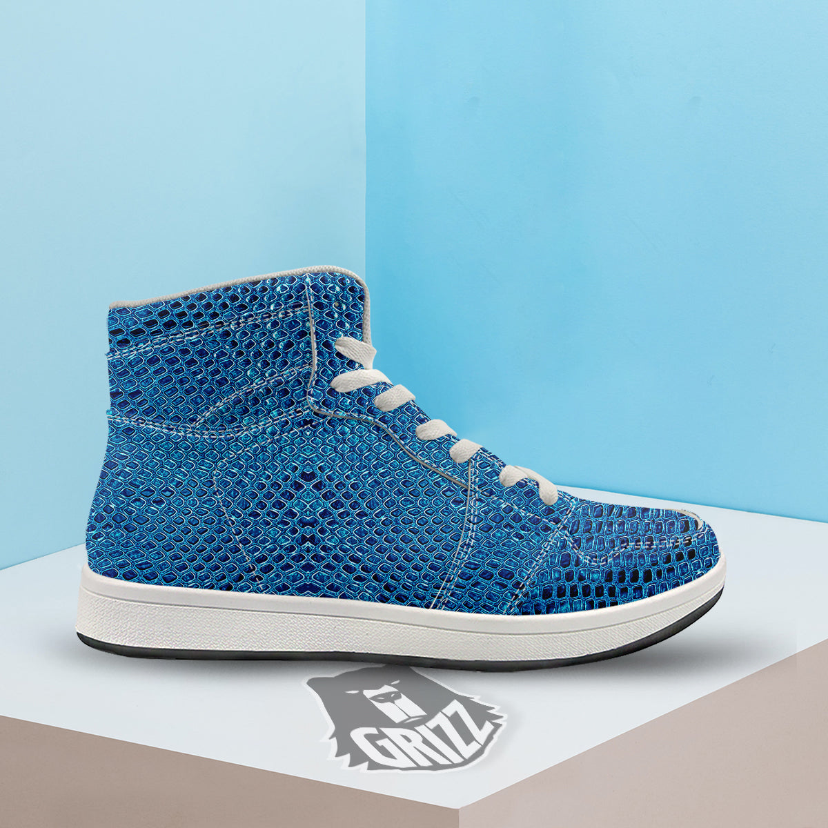 Snake Skin Blue Print High Top Sneakers-grizzshop
