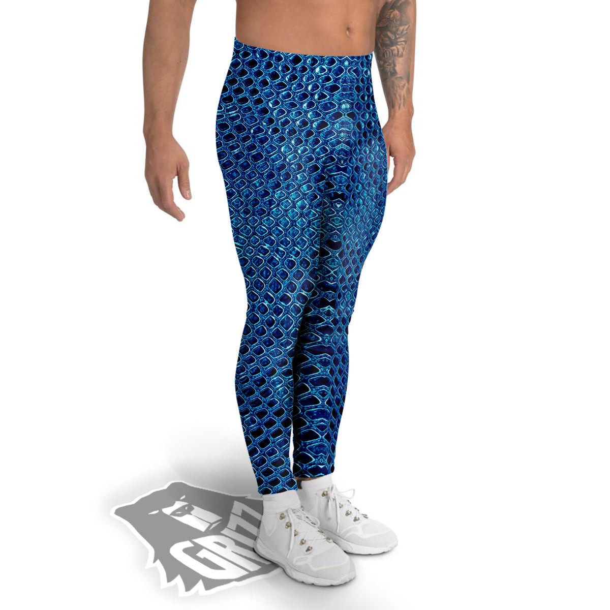 Snake Skin Blue Print Men's Leggings-grizzshop