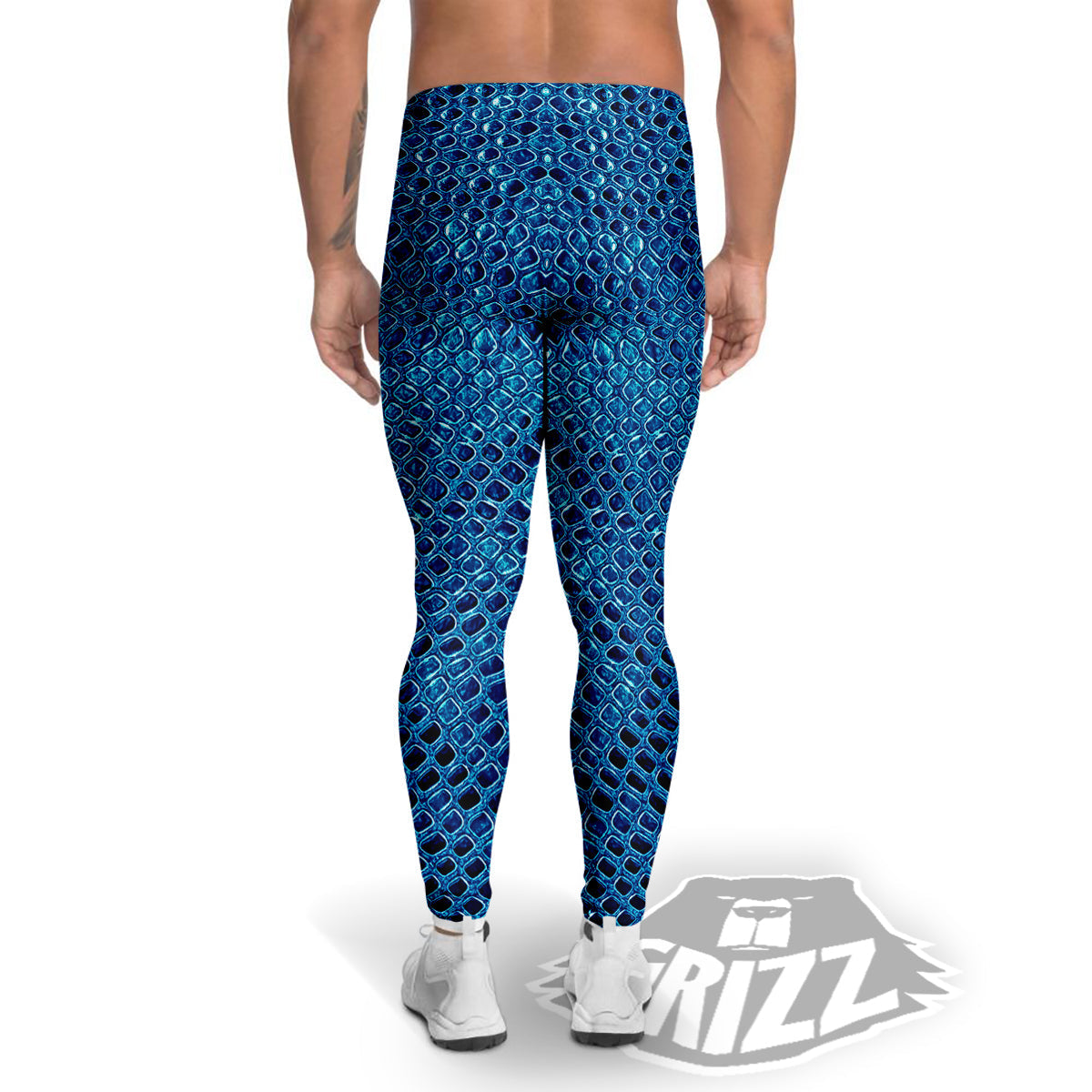 Snake Skin Blue Print Men's Leggings-grizzshop