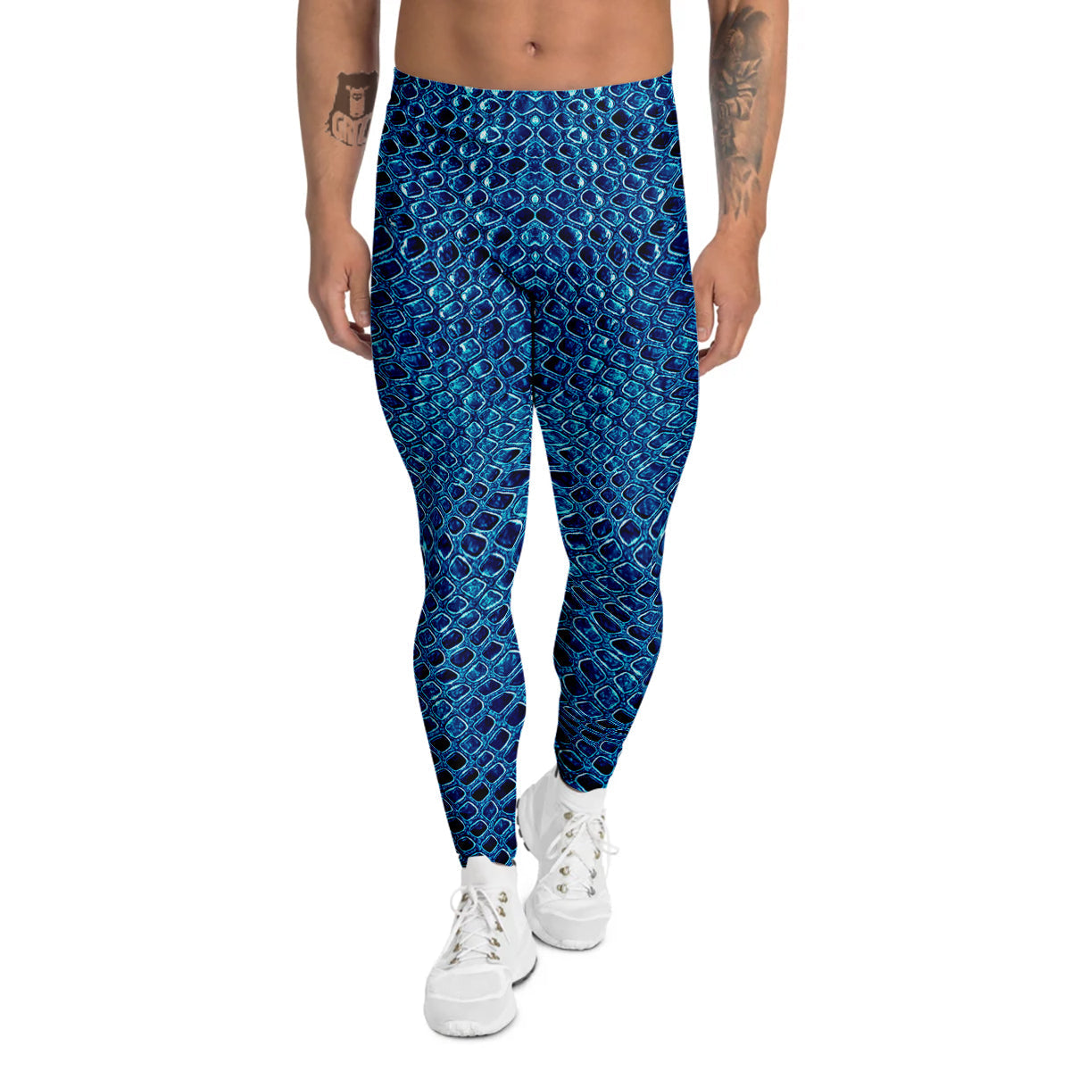 Snake Skin Blue Print Men's Leggings-grizzshop