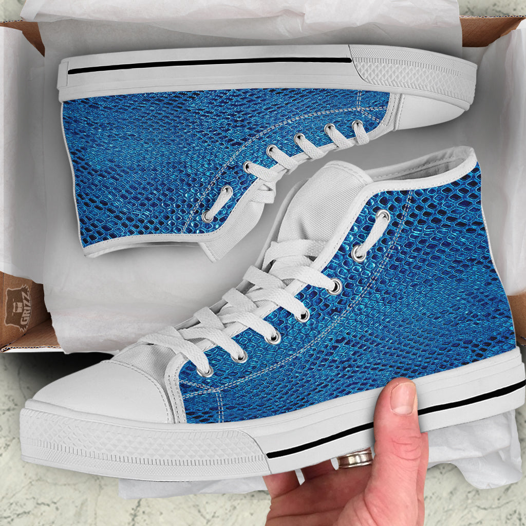 Snake Skin Blue Print White High Top Shoes-grizzshop
