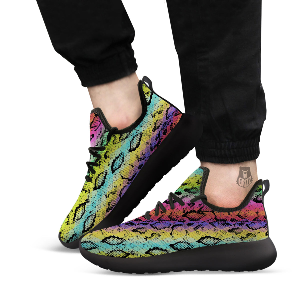 Snake Skin Psychedelic Print Black Athletic Shoes-grizzshop