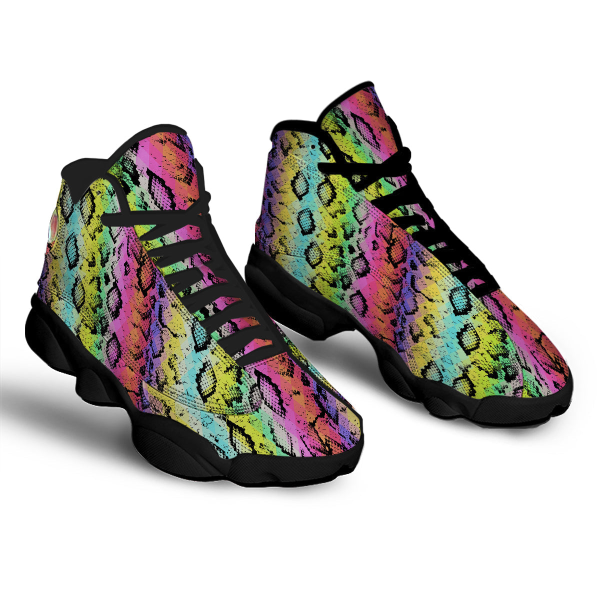 Snake Skin Psychedelic Print Black Basketball Shoes-grizzshop