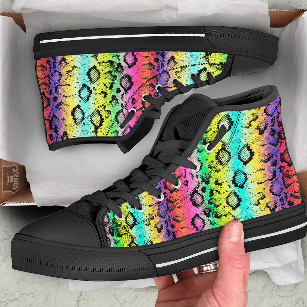 Snake Skin Psychedelic Print Black High Top Shoes-grizzshop