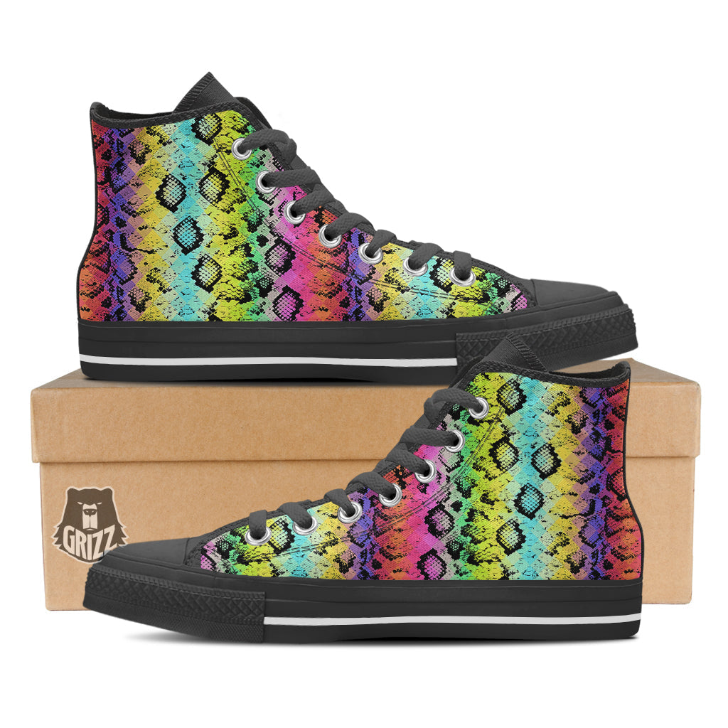 Snake Skin Psychedelic Print Black High Top Shoes-grizzshop