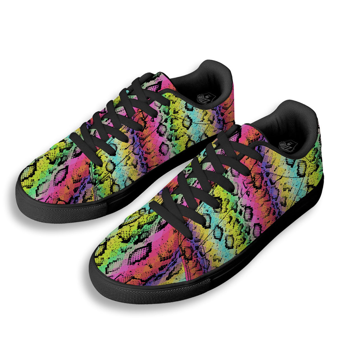 Snake Skin Psychedelic Print Black Low Top Sneakers-grizzshop