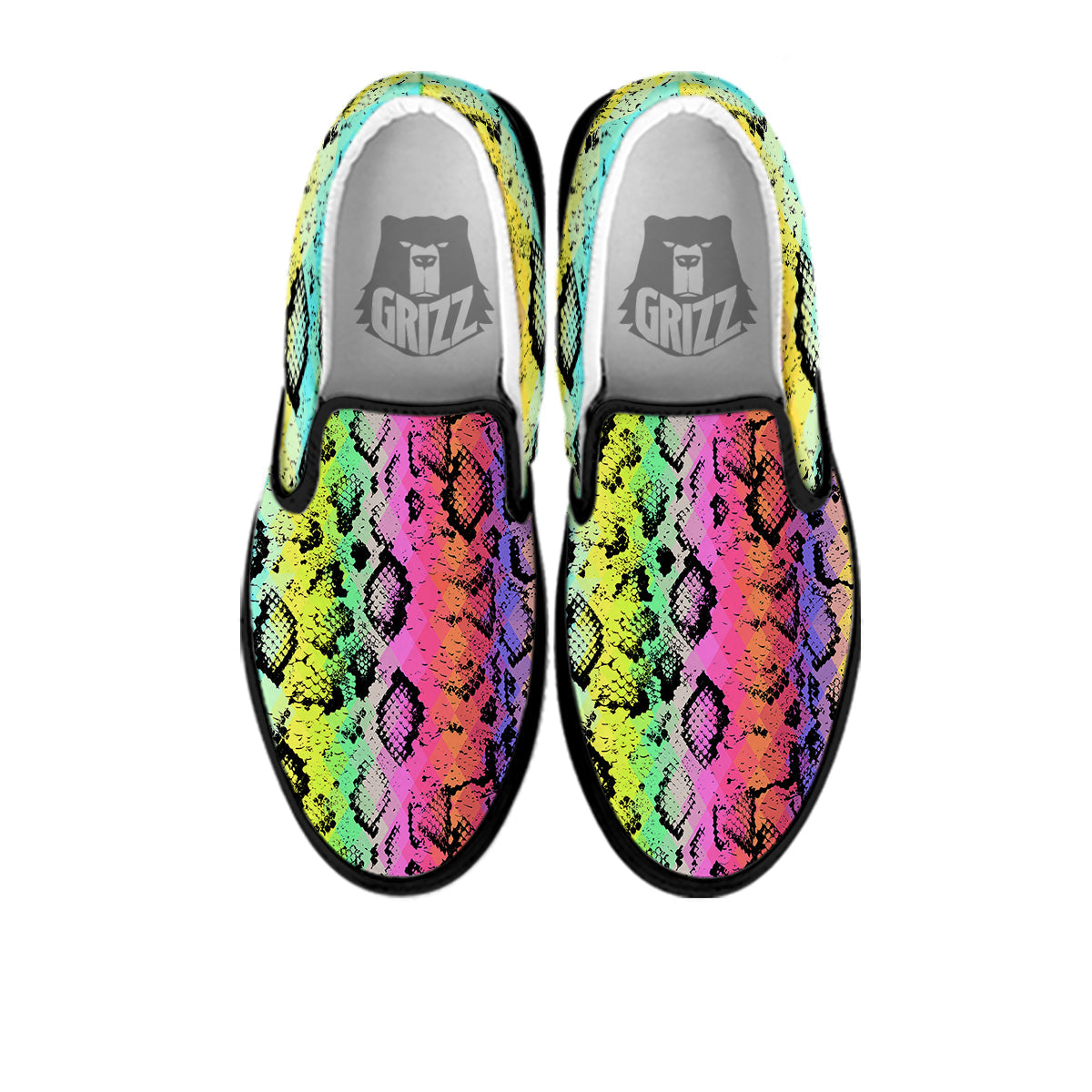 Snake Skin Psychedelic Print Black Slip On Shoes-grizzshop