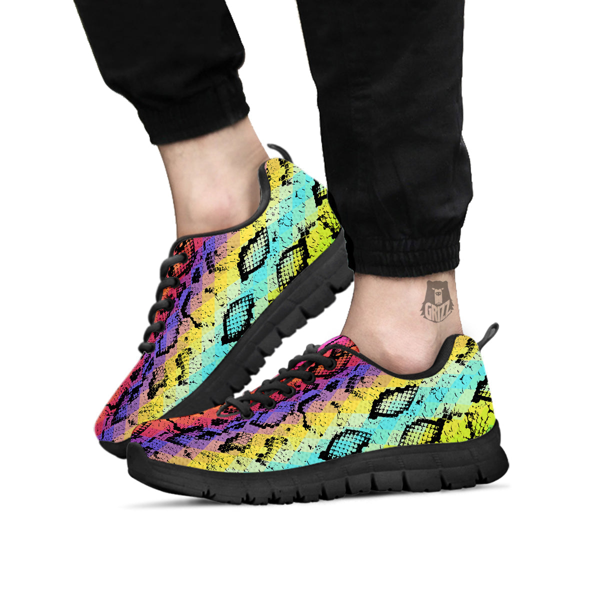 Snake Skin Psychedelic Print Black Sneaker-grizzshop