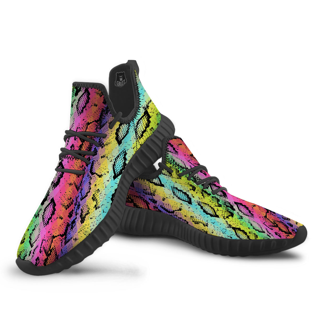 Snake Skin Psychedelic Print Black Walking Shoes-grizzshop