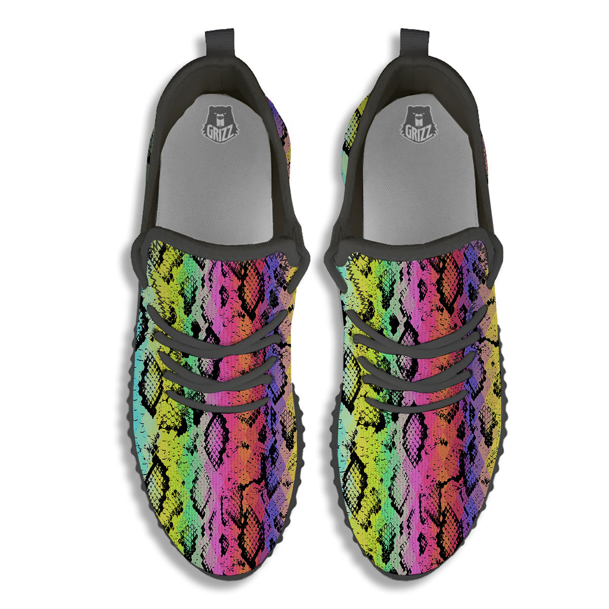 Snake Skin Psychedelic Print Black Walking Shoes-grizzshop