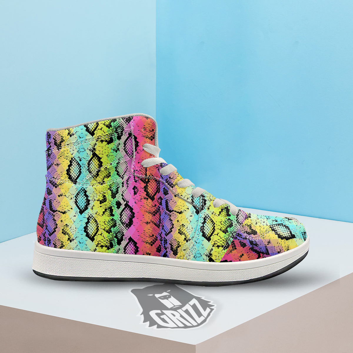 Snake Skin Psychedelic Print High Top Sneakers-grizzshop