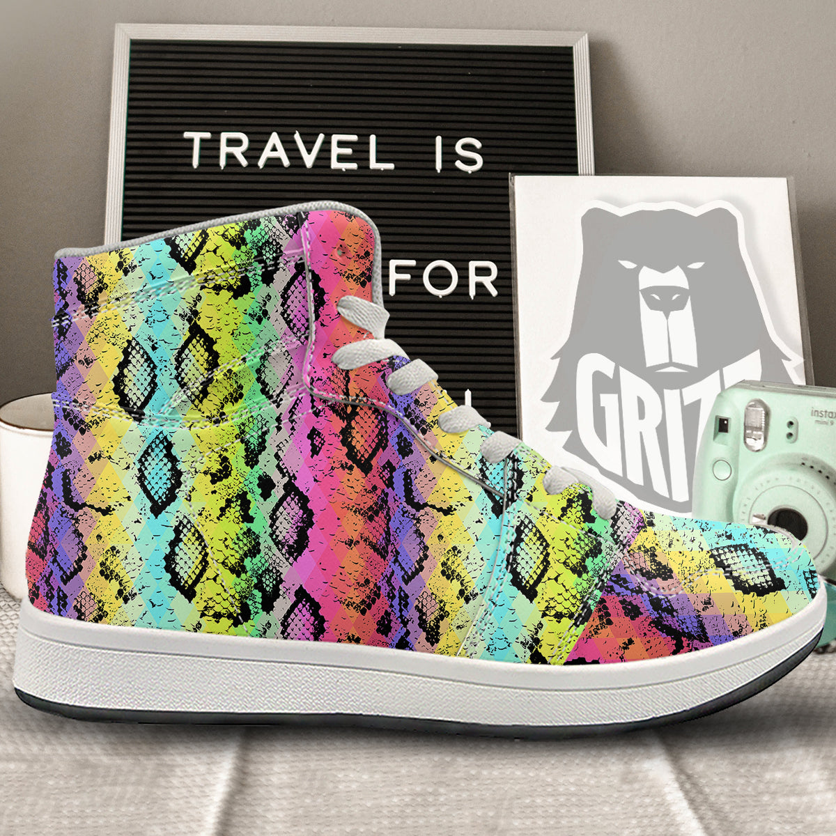 Snake Skin Psychedelic Print High Top Sneakers-grizzshop
