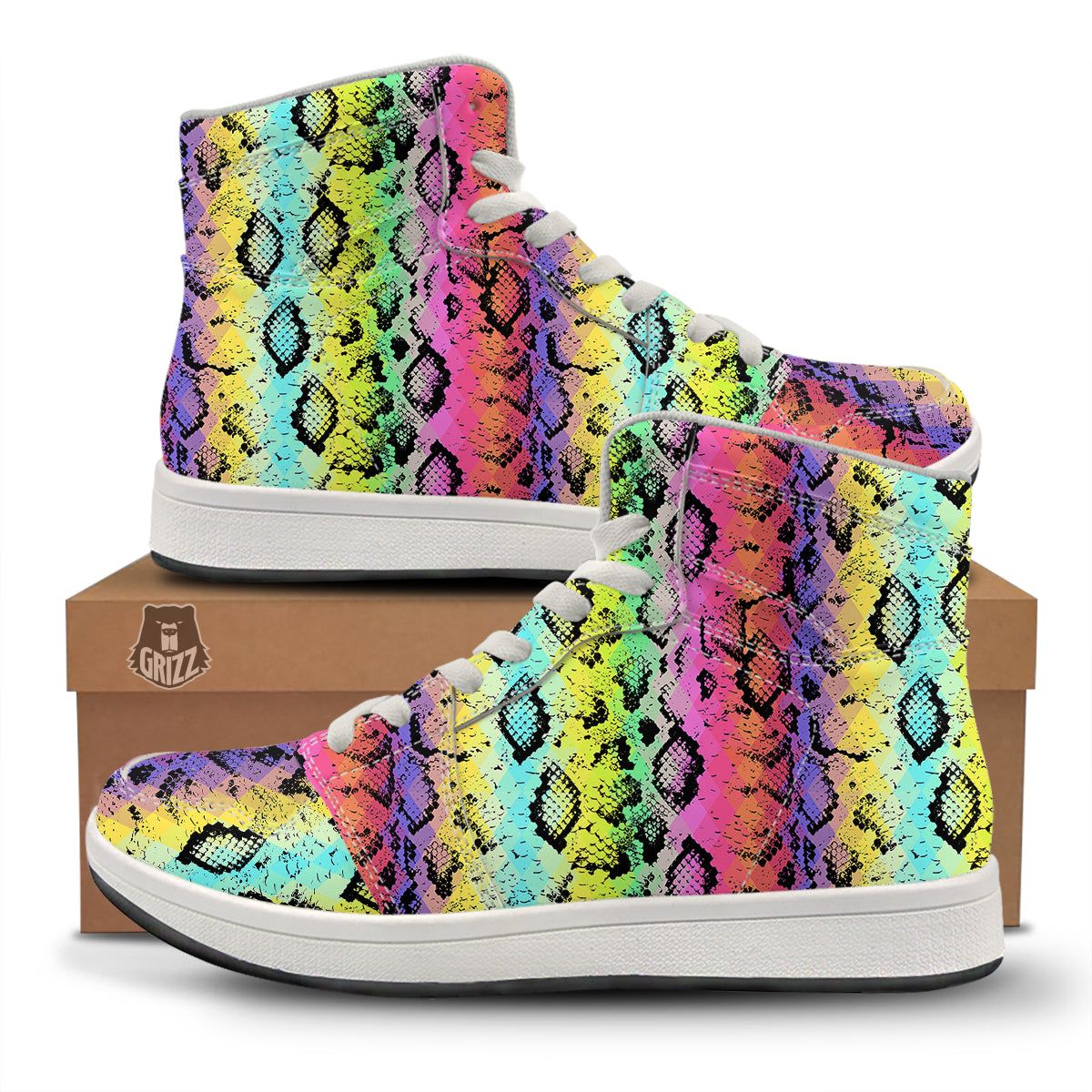 Snake Skin Psychedelic Print High Top Sneakers-grizzshop