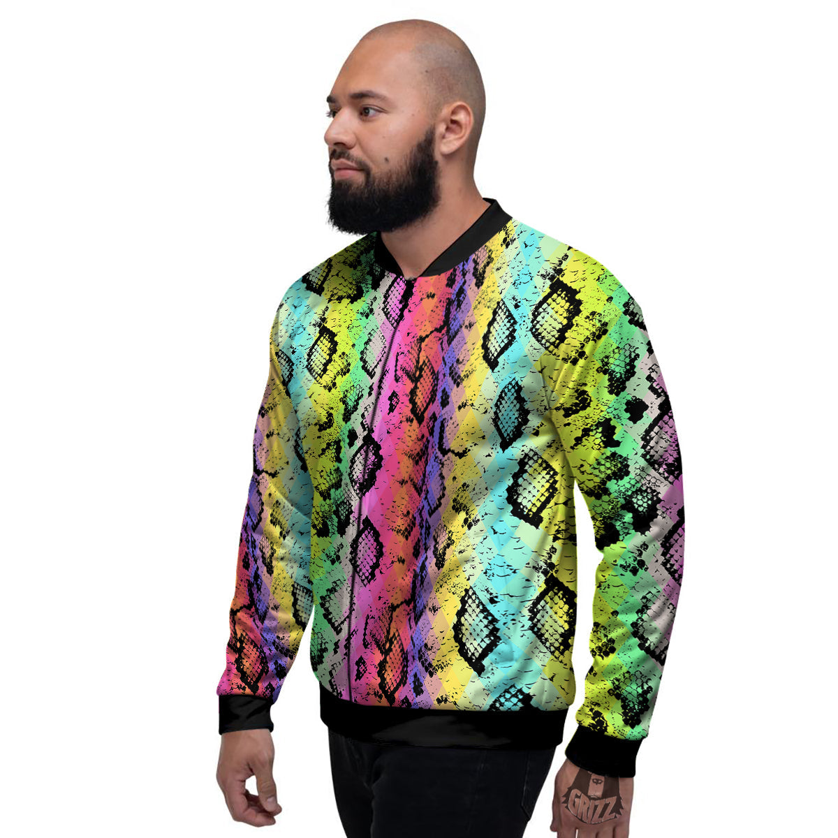 Snake Skin Psychedelic Print Men's Bomber Jacket-grizzshop