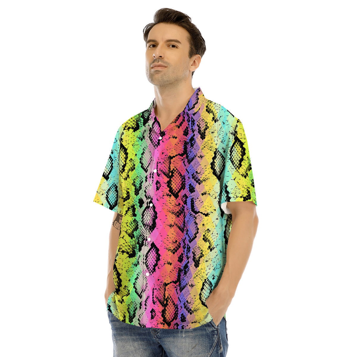 Snake Skin Psychedelic Print Men's Hawaiian Shirt-grizzshop