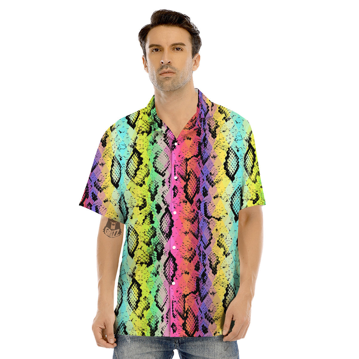 Snake Skin Psychedelic Print Men's Hawaiian Shirt-grizzshop
