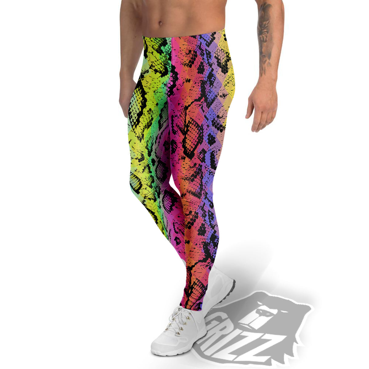 Snake Skin Psychedelic Print Men's Leggings-grizzshop