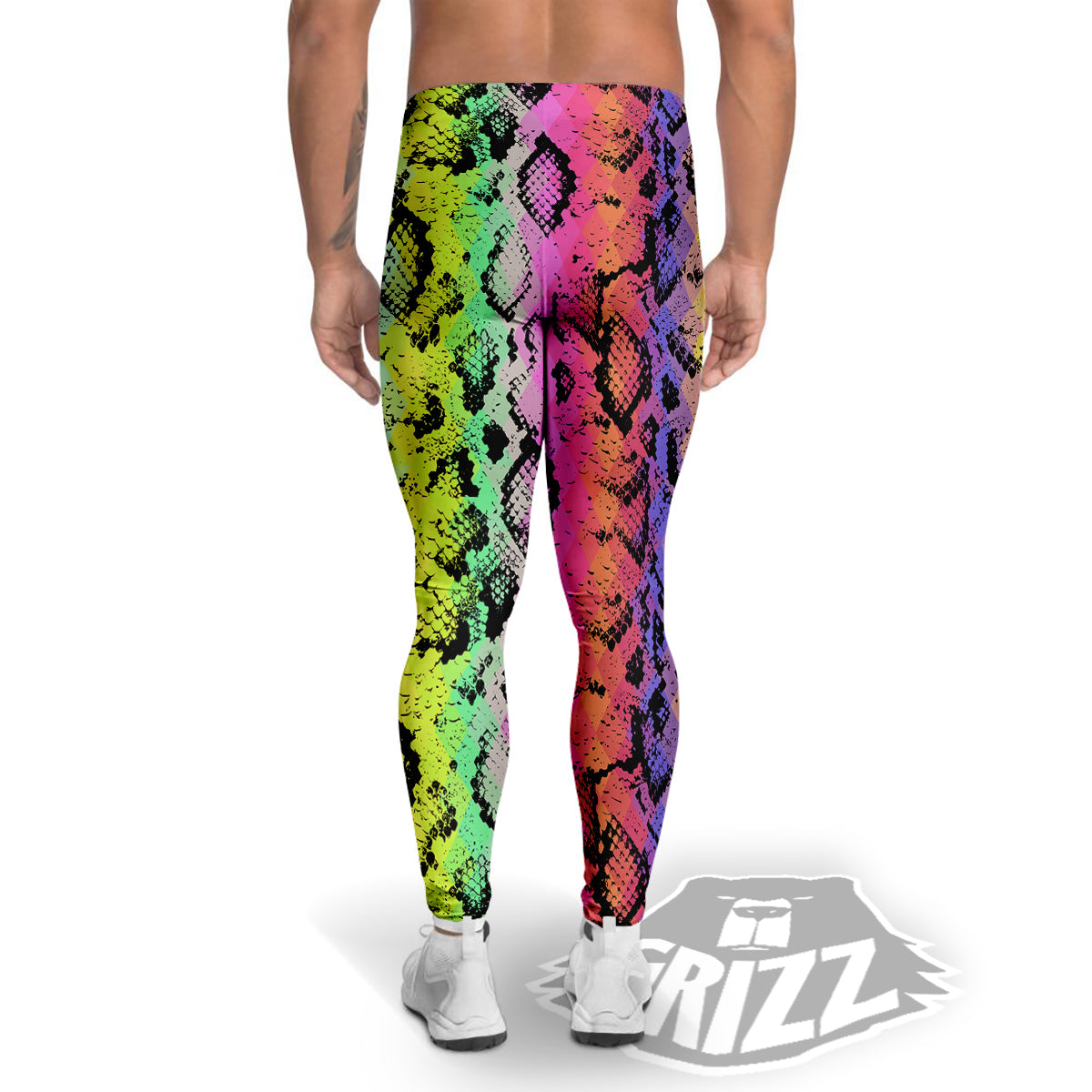 Snake Skin Psychedelic Print Men's Leggings-grizzshop