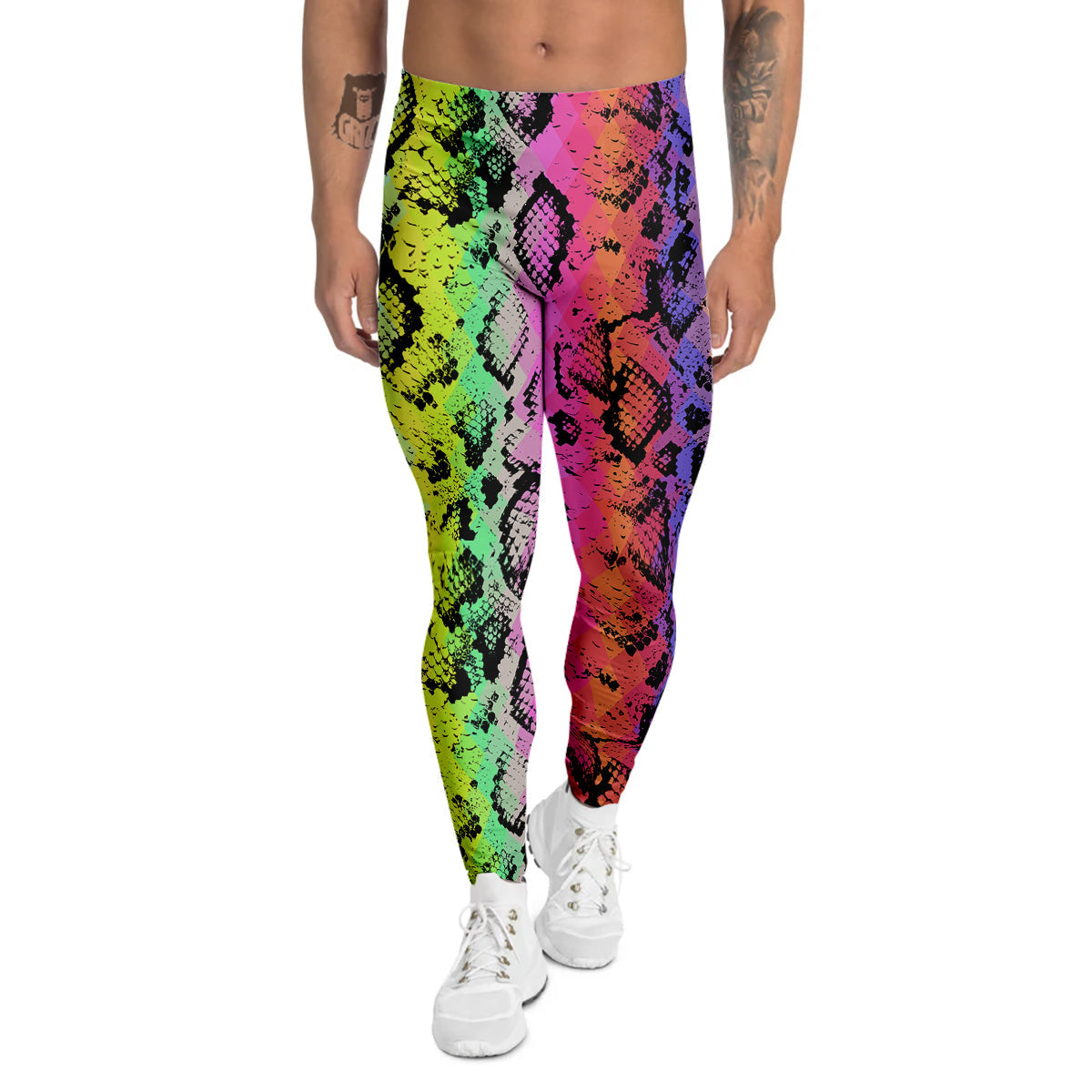 Snake Skin Psychedelic Print Men's Leggings-grizzshop