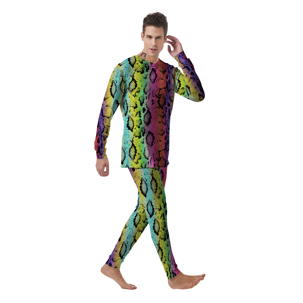 Snake Skin Psychedelic Print Men's Pajamas-grizzshop