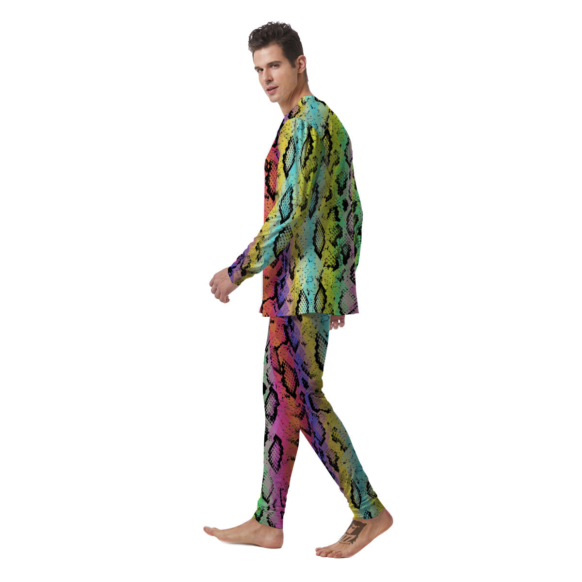 Snake Skin Psychedelic Print Men's Pajamas-grizzshop