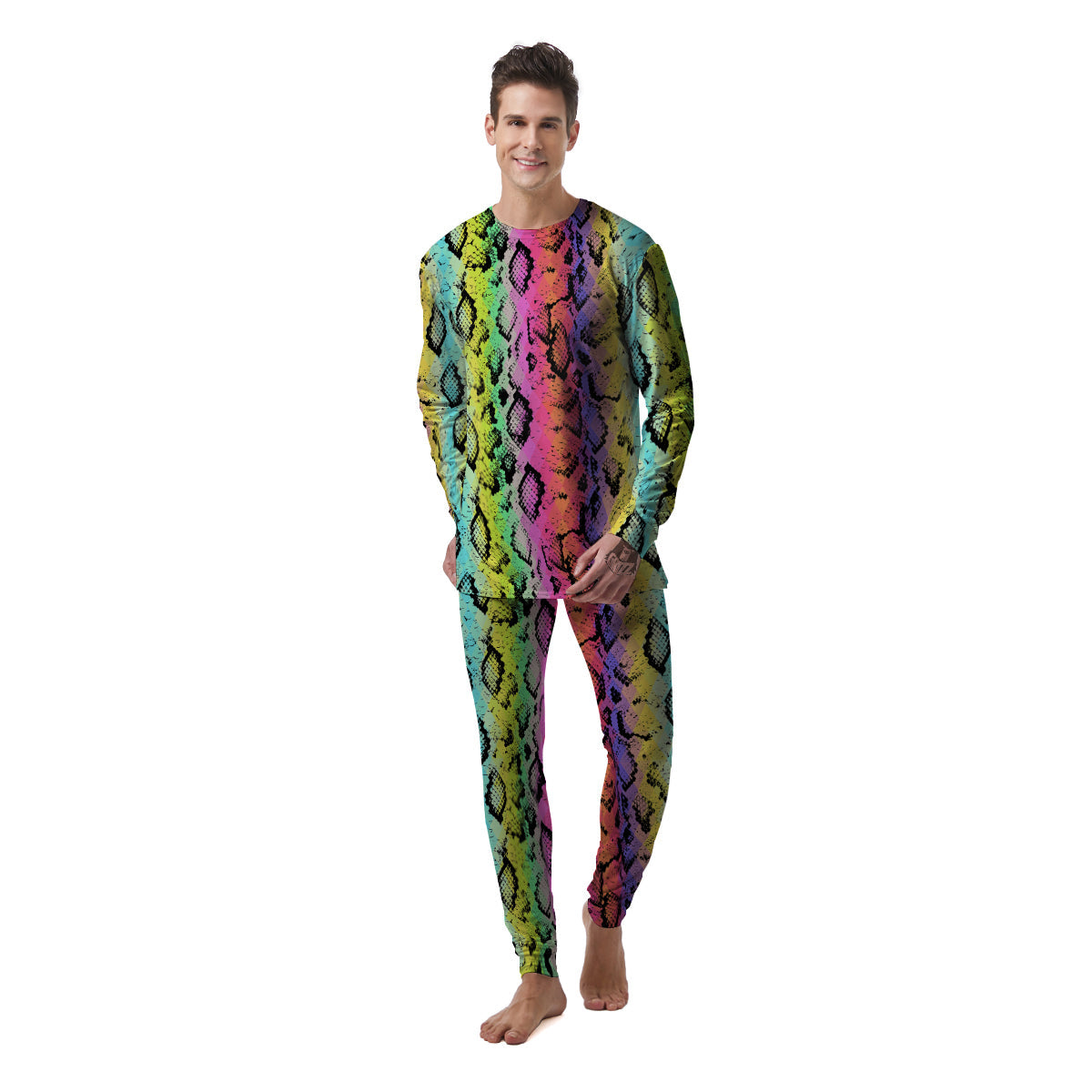 Snake Skin Psychedelic Print Men's Pajamas-grizzshop