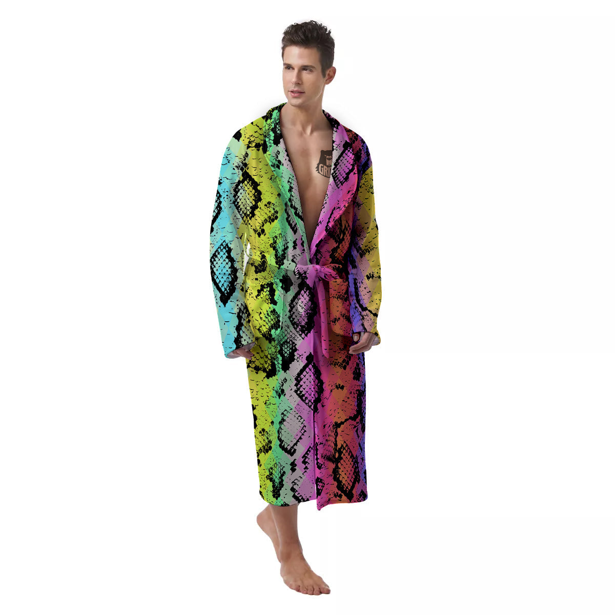 Snake Skin Psychedelic Print Men's Robe-grizzshop
