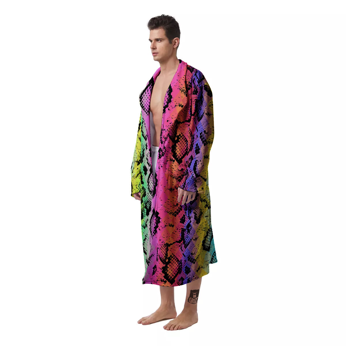 Snake Skin Psychedelic Print Men's Robe-grizzshop