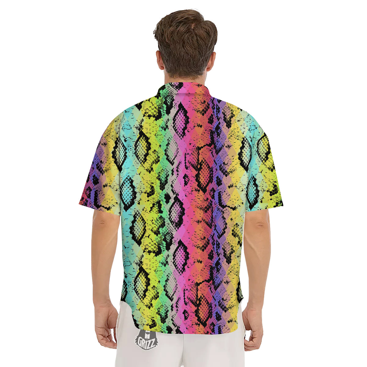 Snake Skin Psychedelic Print Men's Short Sleeve Shirts-grizzshop