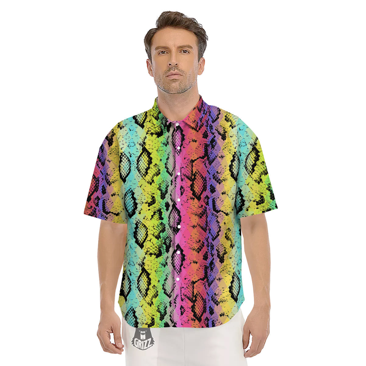 Snake Skin Psychedelic Print Men's Short Sleeve Shirts-grizzshop