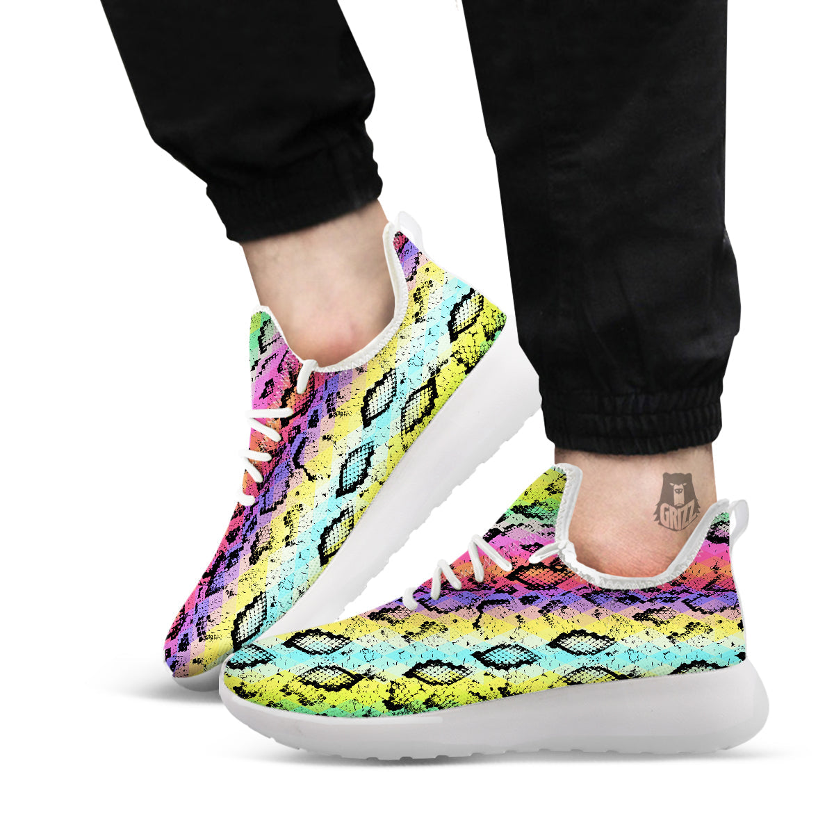 Snake Skin Psychedelic Print White Athletic Shoes-grizzshop