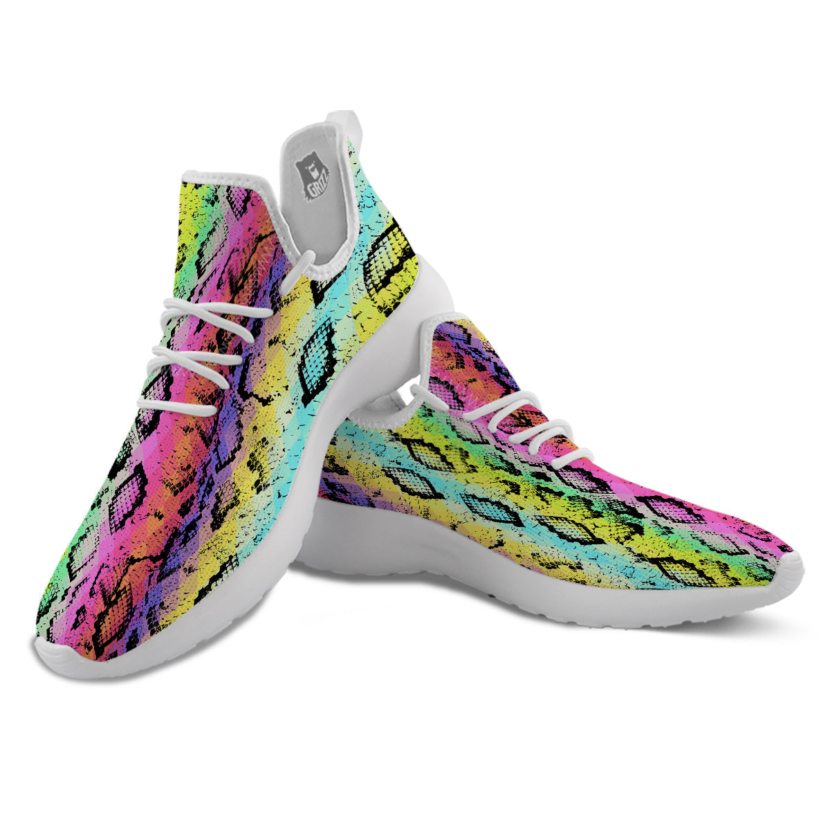 Snake Skin Psychedelic Print White Athletic Shoes-grizzshop